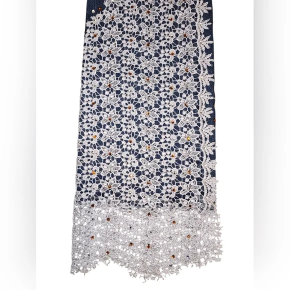 ​VTG Old Navy Y2K Lace Flare Jeans Bedazzled Idaho Star Size 8 Long Custom - Picture 3 of 12